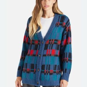Brixton Blue and Red Geometric Cardigan Sweater NEW W/O tags